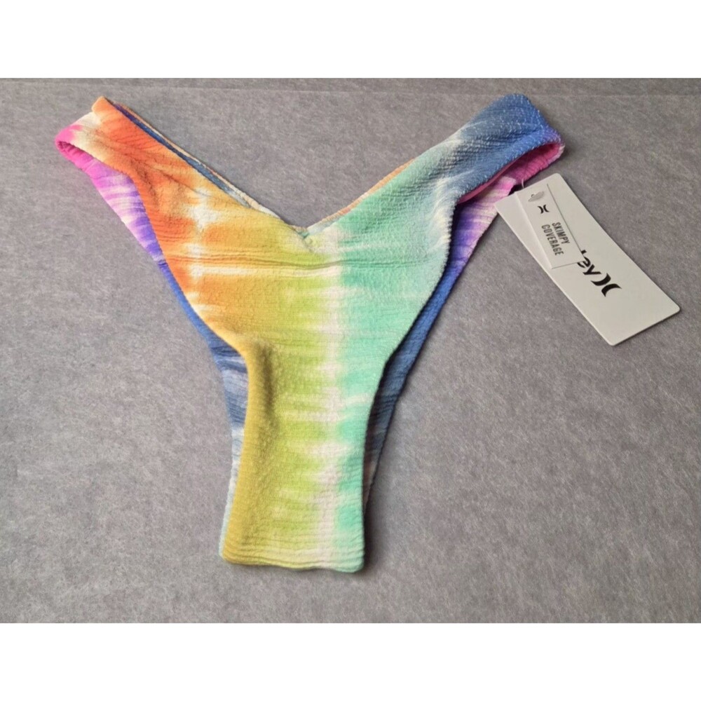 HURLEY Rainbow Tie Dye Textured Cheeky Bikini Bottoms Women's Size Small NWT